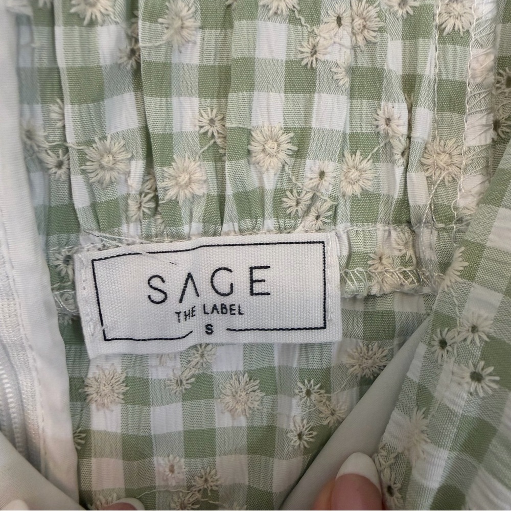 SAGE The Label Green Plaid Floral Mini Dress‎ Spring Women's Size S - Picture 3 of 4